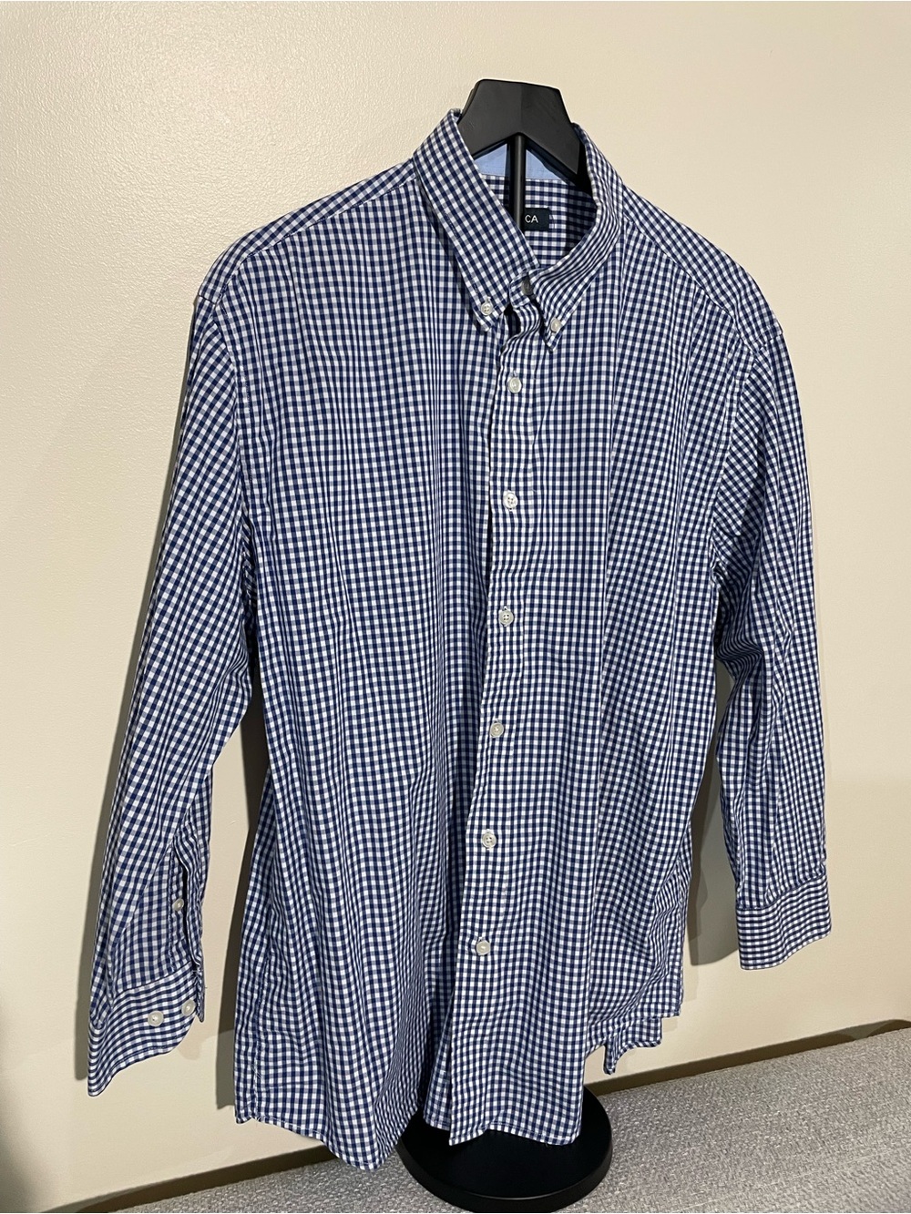 Nautica Men’s Blue and White Gingham Button-Down Shirt